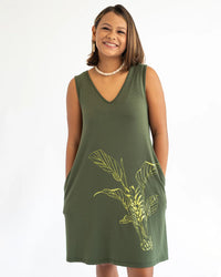 【Puahina(プアヒナ)】オレナ・ルアナ・タンクドレス Khaki Green(ʻŌlena Luana Tank Dress Khaki Green)※9月末発送