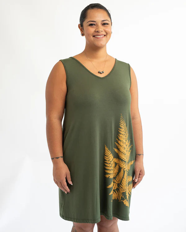 【Puahina(プアヒナ)】パラパライ・ルアナ・タンクドレス Khaki Green(Palapalai Luana Tank Dress Khaki Green)※9月末発送