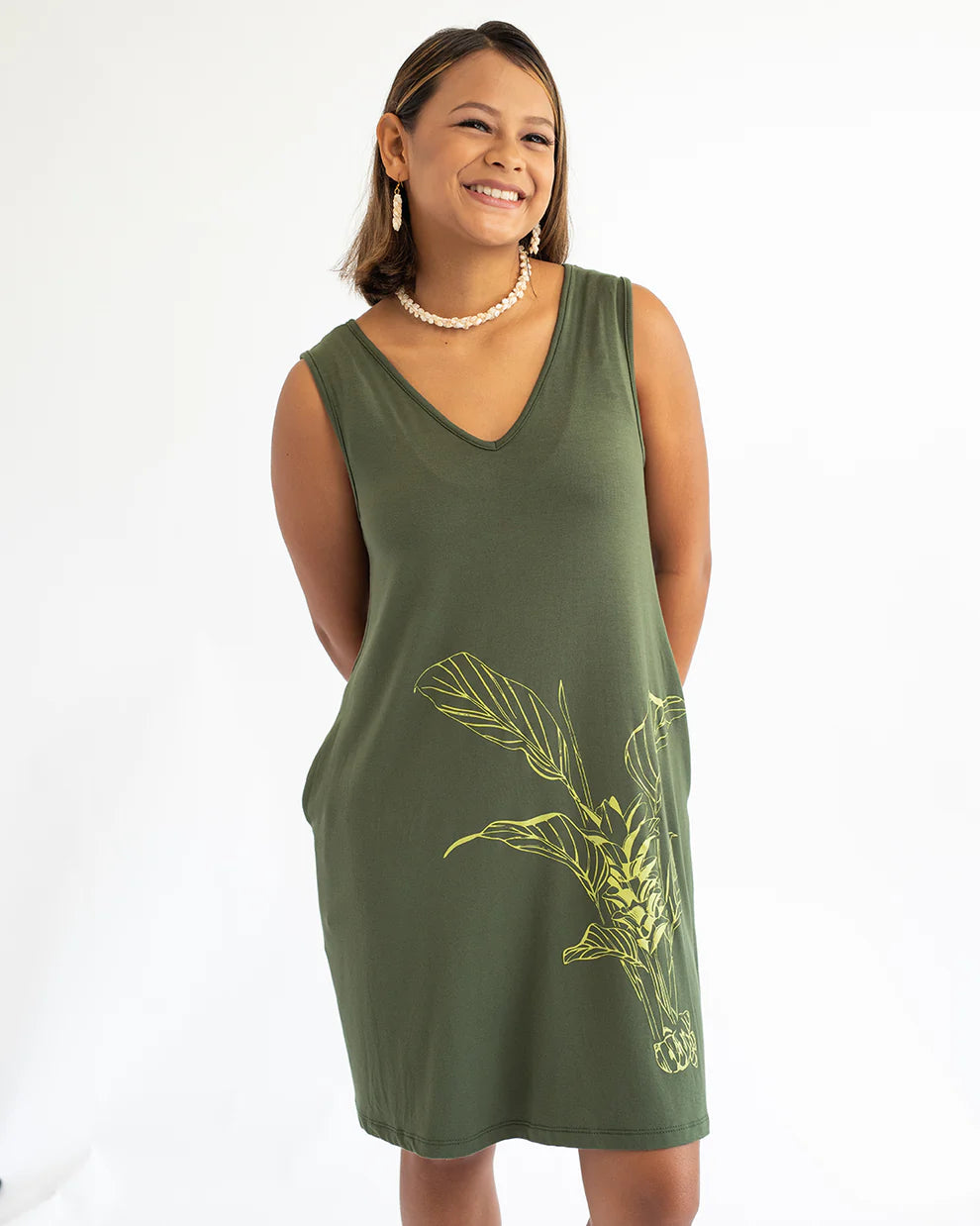 【Puahina】オレナ・ルアナ・タンクドレス Khaki Green（ʻŌlena Luana Tank Dress Khaki Green）※6月末発送