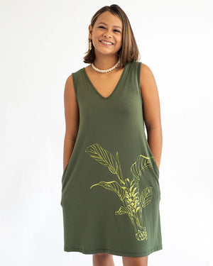 【Puahina】オレナ・ルアナ・タンクドレス Khaki Green（ʻŌlena Luana Tank Dress Khaki Green）※6月末発送