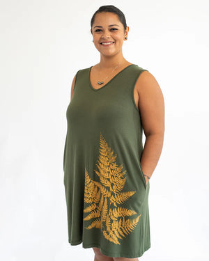 【Puahina】パラパライ・ルアナ・タンクドレス Khaki Green（Palapalai Luana Tank Dress Khaki Green）※6月末発送